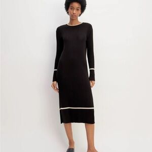 Everlane Black Long Sleeve Dress with White Trim